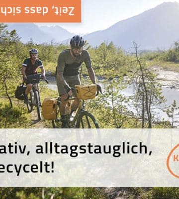 Kreislaufwirtschaft: Zwei Radfahrer mit Vaude-Tasche